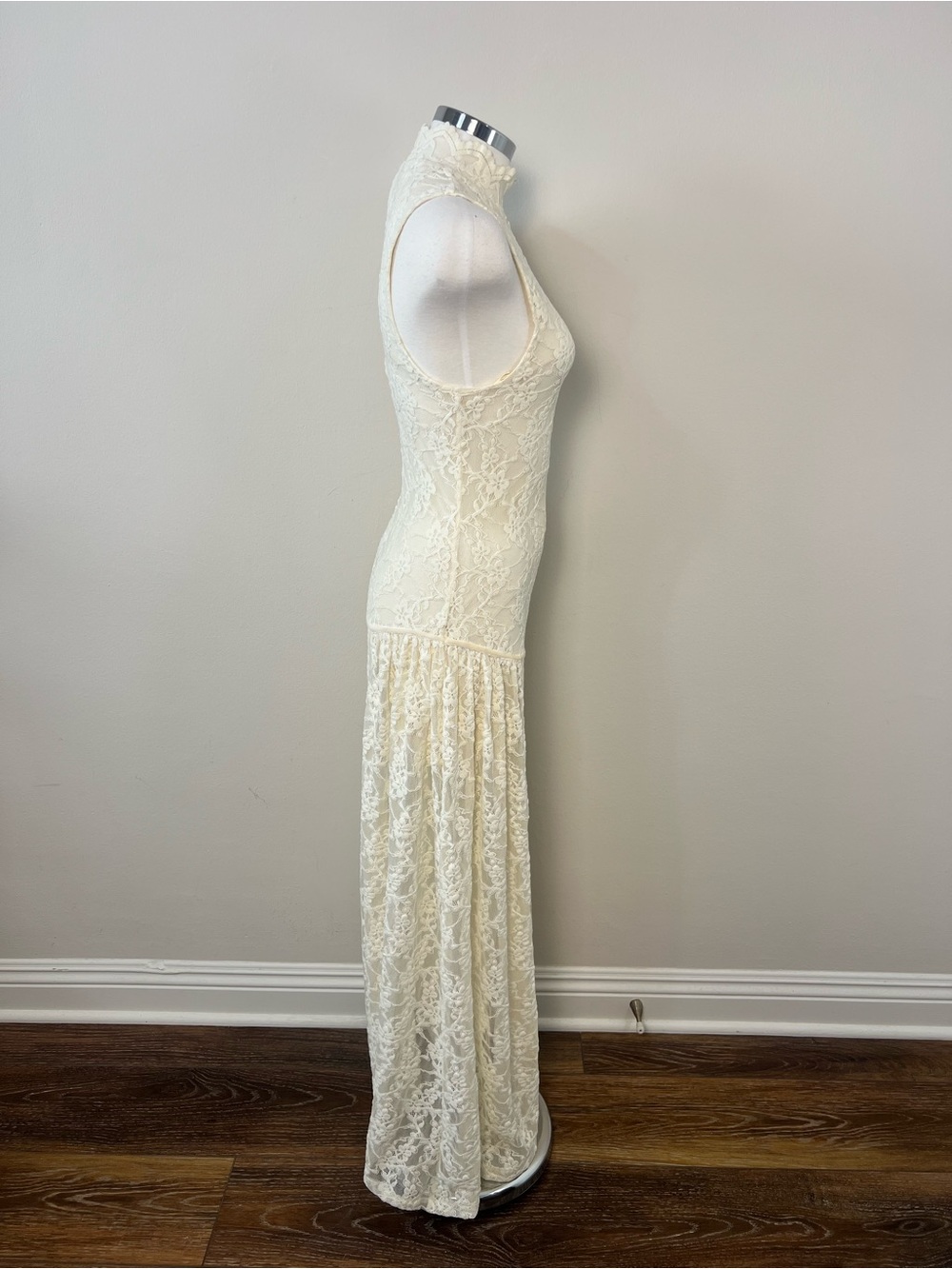 ZARA NWT Ecru Lace Maxi Dress Size S Sheer Mock Neck Wedding Bridal Boho - Picture 4 of 15
